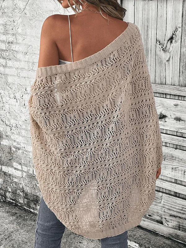 Khaki Women’s Elegant Knitted Cardigan Set with Batwing Sleeves on the model