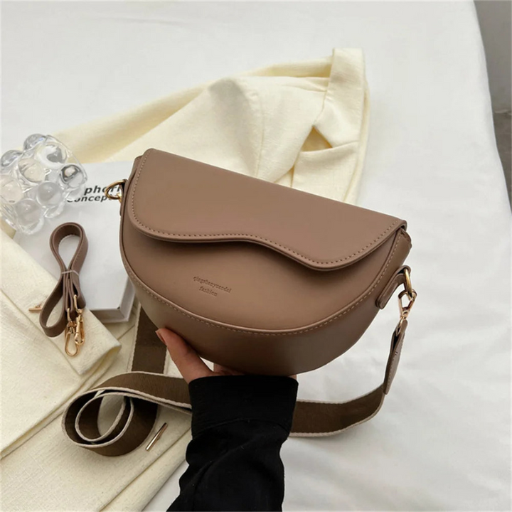 Khaki Women’s Half-Moon  Wide Strap Shoulder Bag on the model