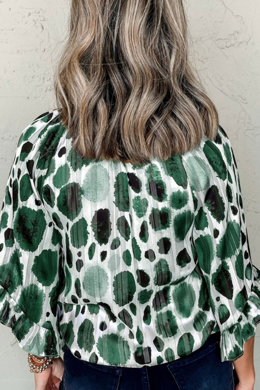 Kim | Women's Printed Tie Neck Three-Quarter Sleeve Blouse