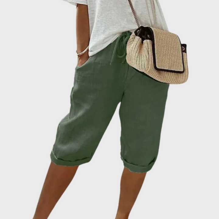 Women’s Knee-Length Shorts with Drawstring Waist & Pockets