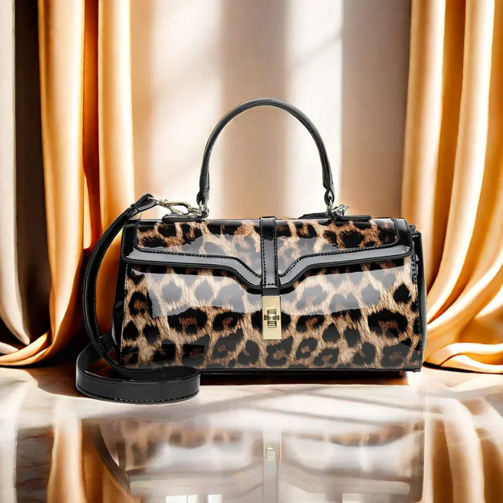Leopard Print Leather Handbag with Gold Lock – Chic Spacious Purse