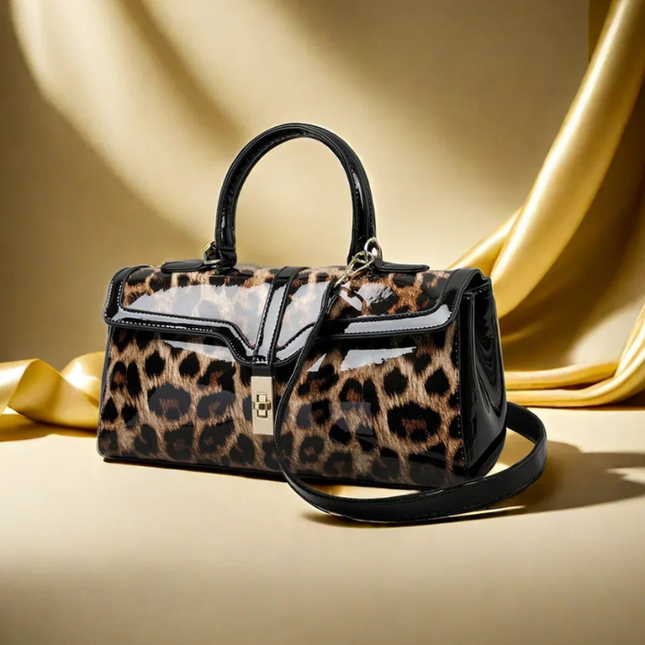 Leopard Print Leather Handbag with Gold Lock – Chic Spacious Purse