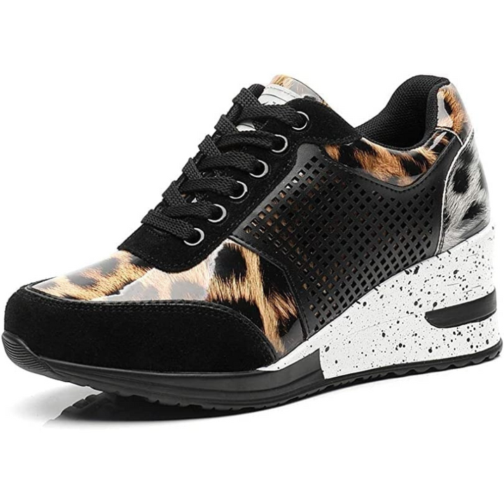 Leopard Women’s Hidden High-Heeled Wedge Mesh Fit Trainers 