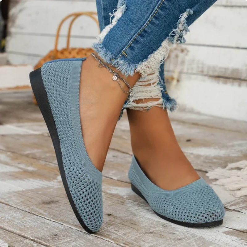 Light Blue Women’s Breathable Mesh Slip-On Flats on the model