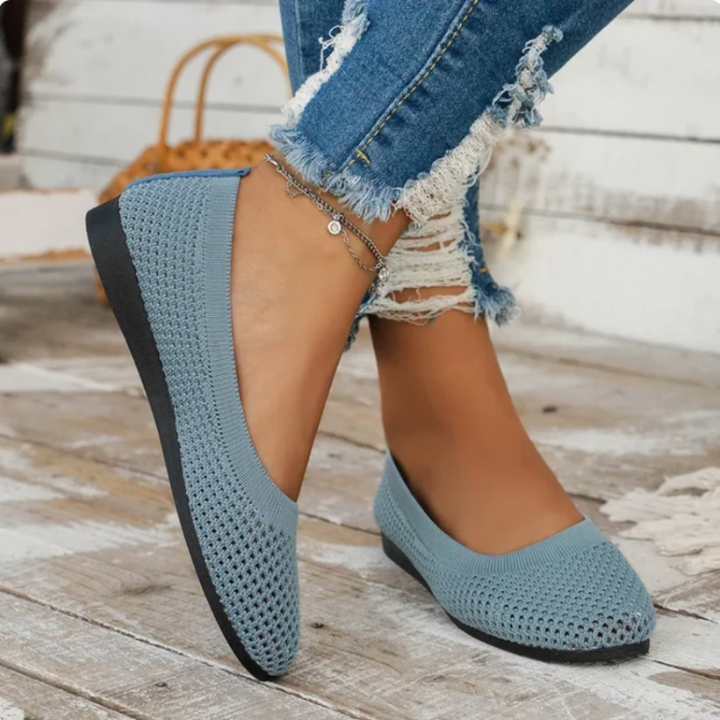 Light Blue Women’s Breathable Mesh Slip-On Flats on the model