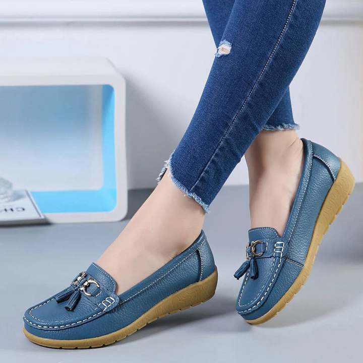 Light Blue Women’s Classic Comfort Slip-On Ballerinas on the model