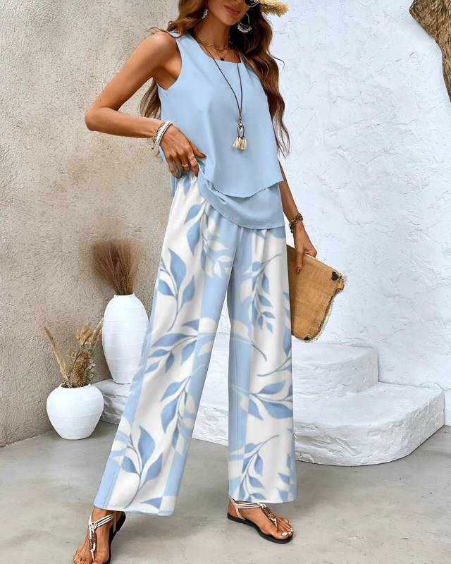 Light Blue Women’s Summer Lightweight Tailored Two-Piece Set on the model
