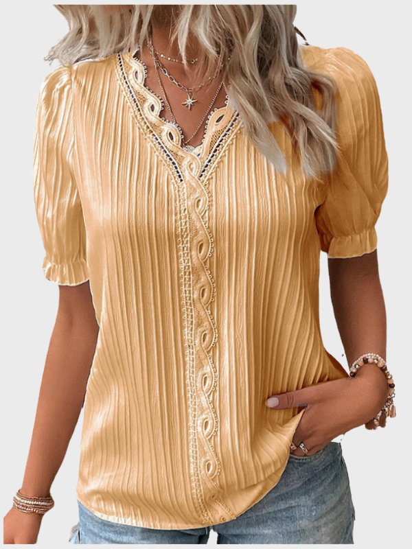 Women’s V-Neck Blouse - Puff Sleeves