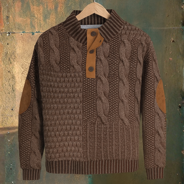 Men's Cable Knit Sweater – Classic Style with Elbow Patches