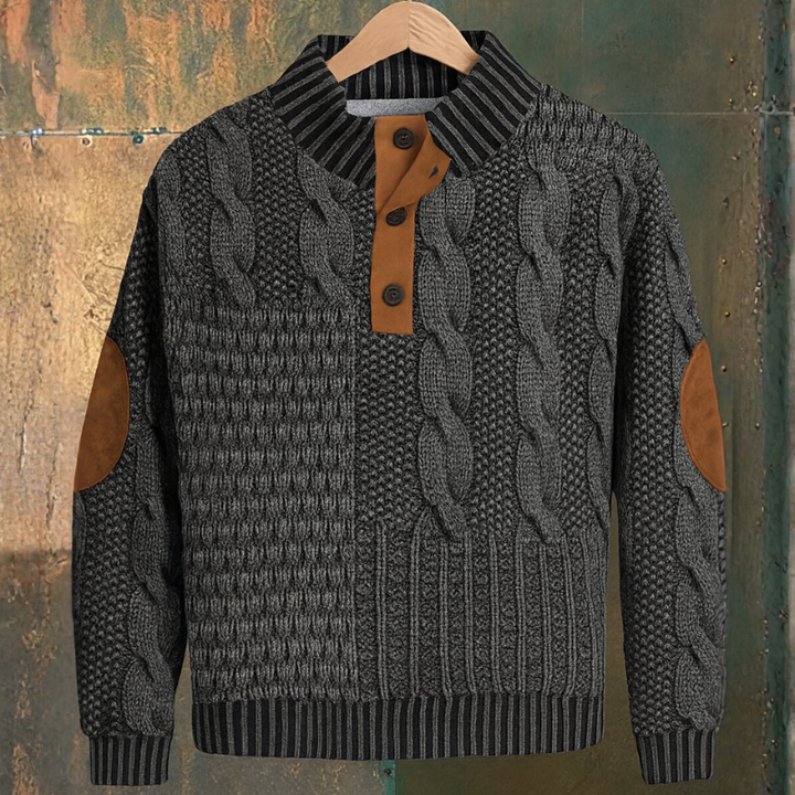 Men's Cable Knit Sweater – Classic Style with Elbow Patches