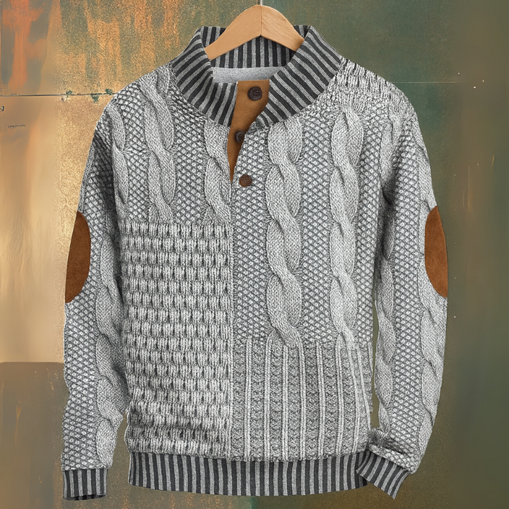 Men's Cable Knit Sweater – Classic Style with Elbow Patches