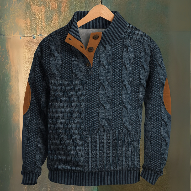 Men's Cable Knit Sweater – Classic Style with Elbow Patches