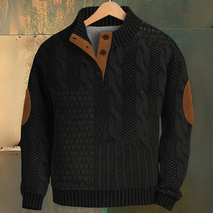 Men's Cable Knit Sweater – Classic Style with Elbow Patches