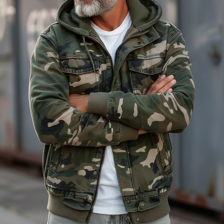 Men's Cargo Jacket with Hood – Camouflage Outdoor Coat