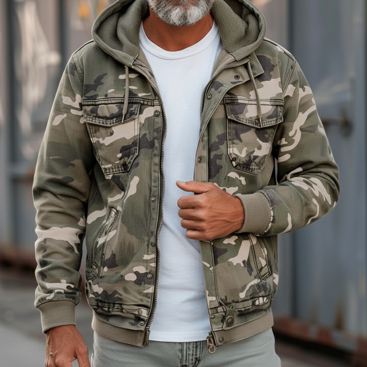 Men's Cargo Jacket with Hood – Camouflage Outdoor Coat