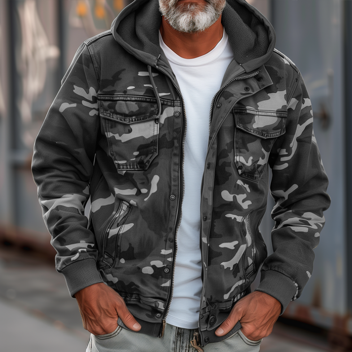 Men's Cargo Jacket with Hood – Camouflage Outdoor Coat