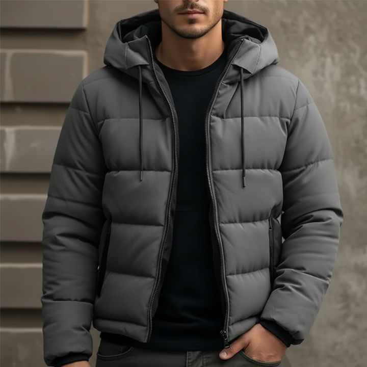 Men's Hooded Puffer Jacket – Winter Coat with Zipper Pockets