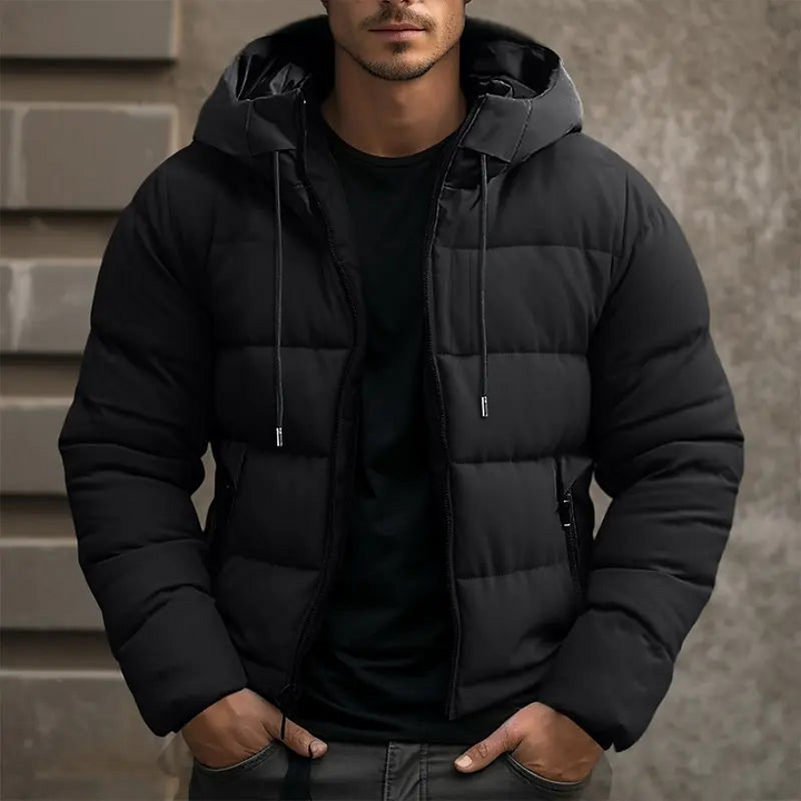 Men's Hooded Puffer Jacket – Winter Coat with Zipper Pockets