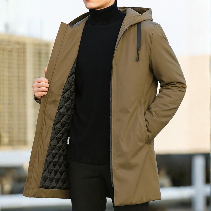 Men's Hooded Winter Coat – Quilted Knee-Length Casual Design