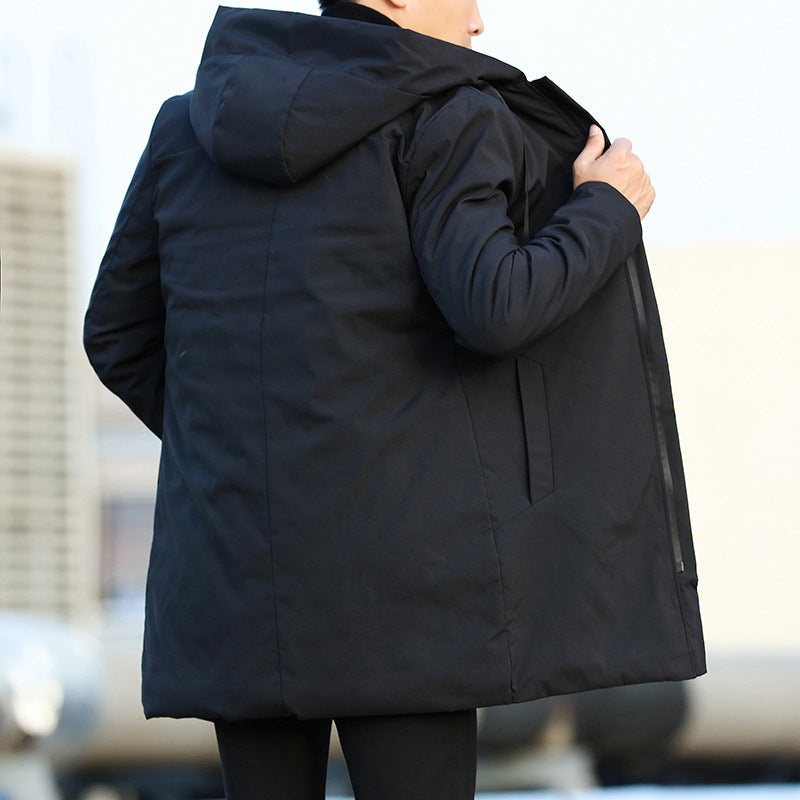 Men's Hooded Winter Coat – Quilted Knee-Length Casual Design