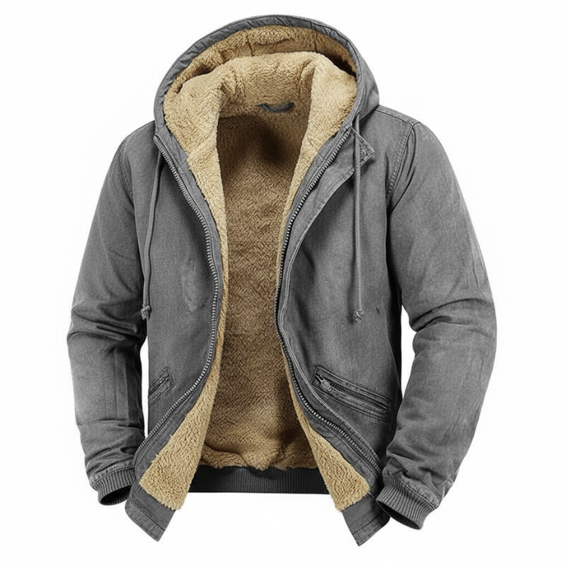 Men's Hooded Winter Jacket – Sherpa Lined Full-Zip Design