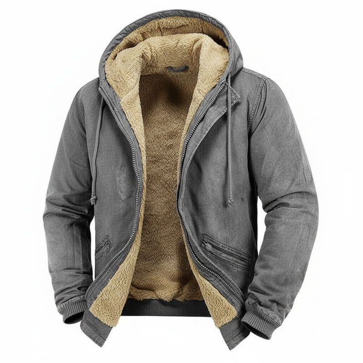 Men's Hooded Winter Jacket – Sherpa Lined Full-Zip Design
