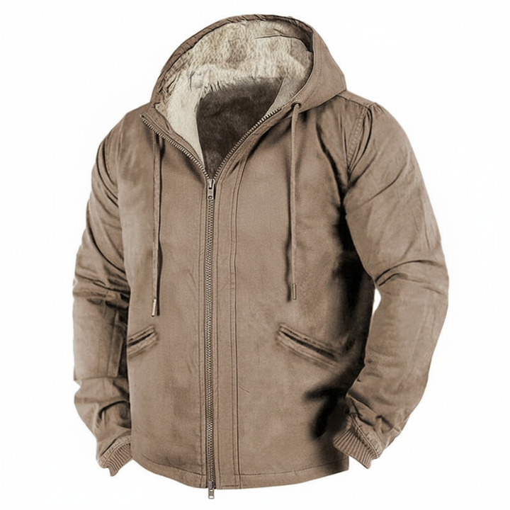 Men's Hooded Winter Jacket – Sherpa Lined Full-Zip Design