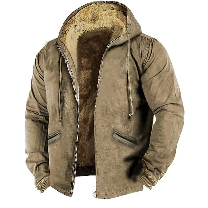 Men's Hooded Winter Jacket – Sherpa Lined Full-Zip Design