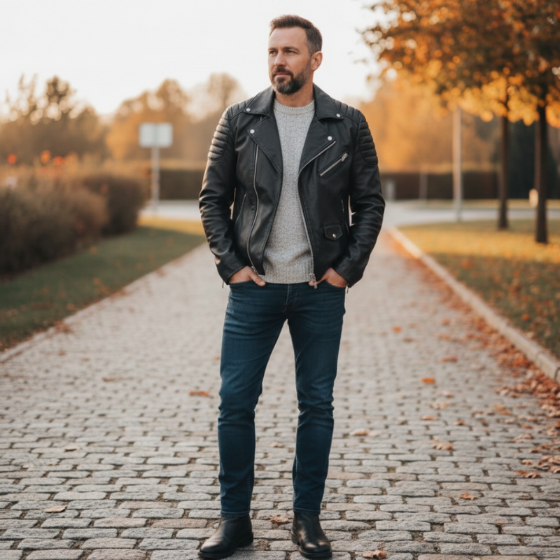 Men's Leather Biker Jacket – Slim Fit Classic Motorcycle Style