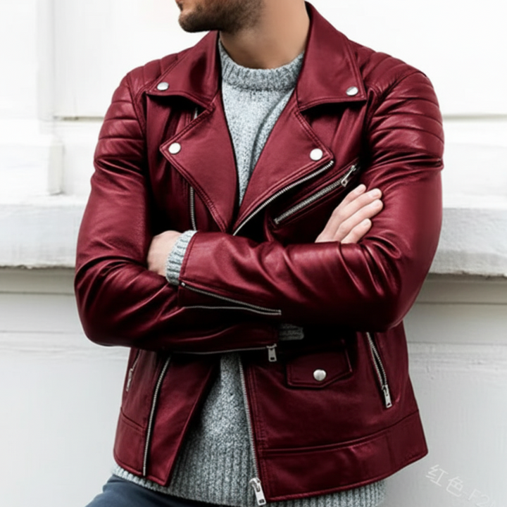 Men's Leather Biker Jacket – Slim Fit Classic Motorcycle Style