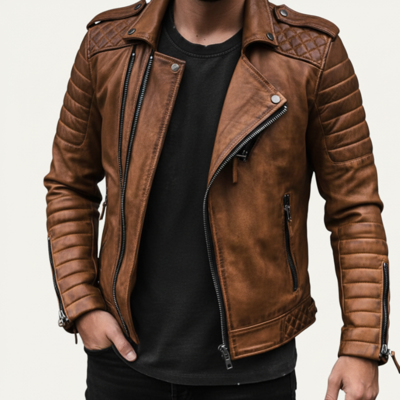 Men's Leather Biker Jacket – Slim Fit Classic Motorcycle Style