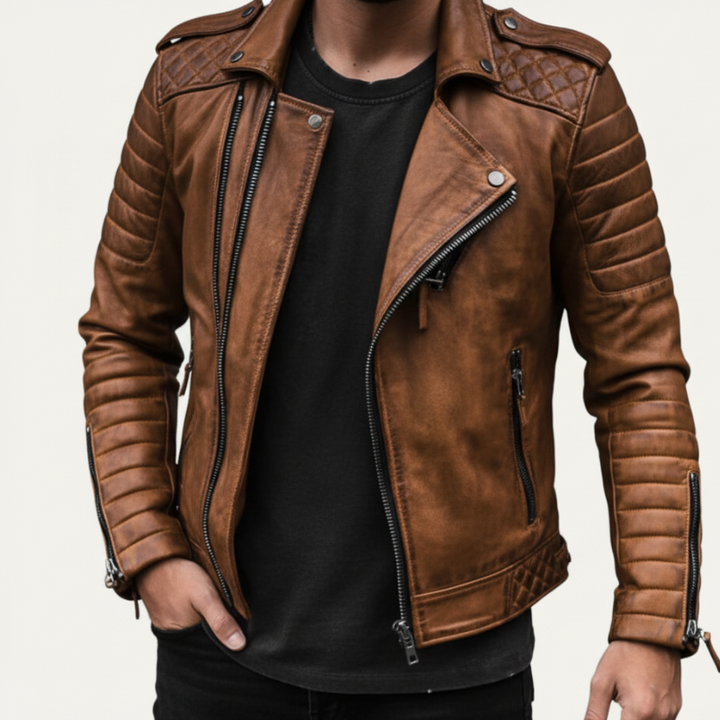 Men's Leather Biker Jacket – Slim Fit Classic Motorcycle Style