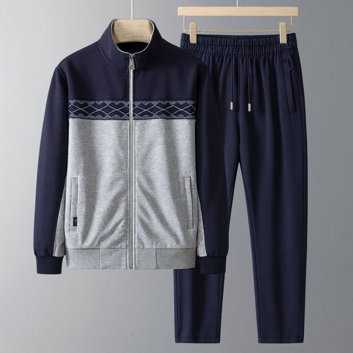 Men's Tracksuit Set – Geometric Design Jacket & Pants for Active Style