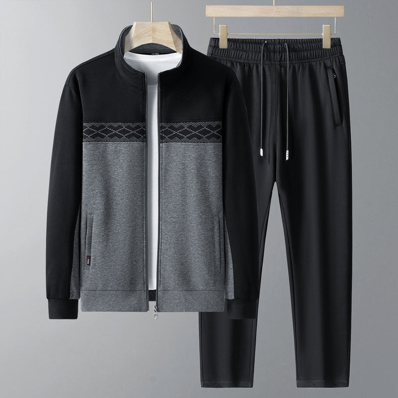 Men's Tracksuit Set – Geometric Design Jacket & Pants for Active Style
