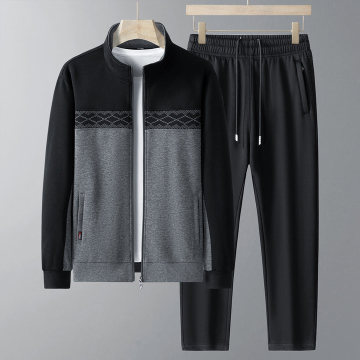 Men's Tracksuit Set – Geometric Design Jacket & Pants for Active Style