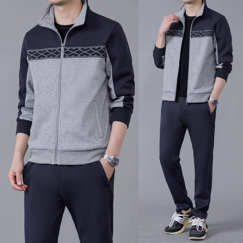 Men's Tracksuit Set – Geometric Design Jacket & Pants for Active Style