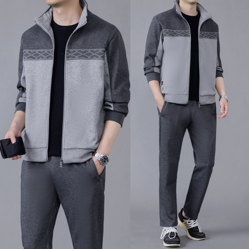Men's Tracksuit Set – Geometric Design Jacket & Pants for Active Style