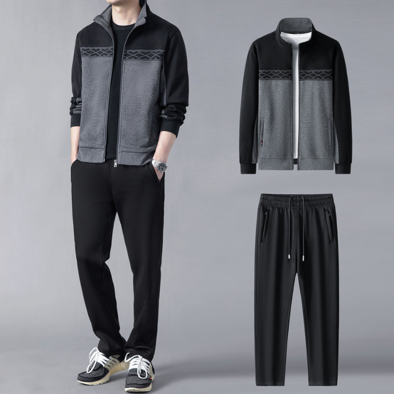 Men's Tracksuit Set – Geometric Design Jacket & Pants for Active Style