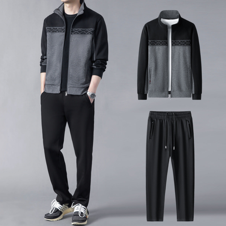 Men's Tracksuit Set – Geometric Design Jacket & Pants for Active Style