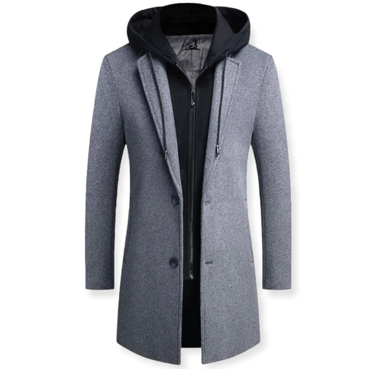 Men's Trench Coat – Double-Breasted Winter Coat with Detachable Hood