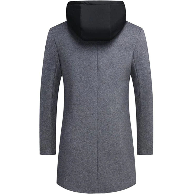 Men's Trench Coat – Double-Breasted Winter Coat with Detachable Hood