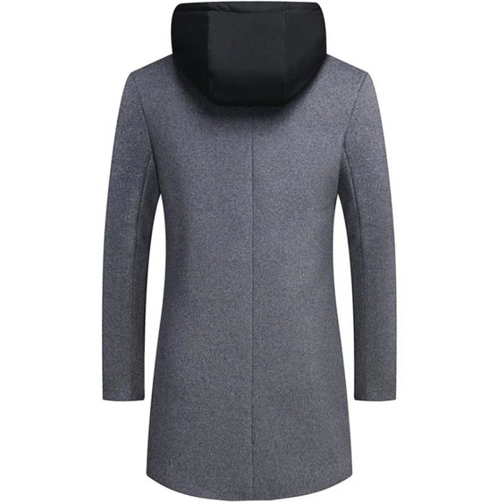 Men's Trench Coat – Double-Breasted Winter Coat with Detachable Hood