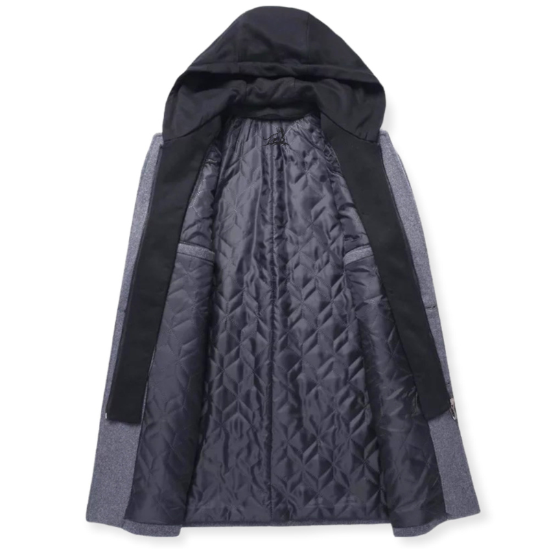 Men's Trench Coat – Double-Breasted Winter Coat with Detachable Hood