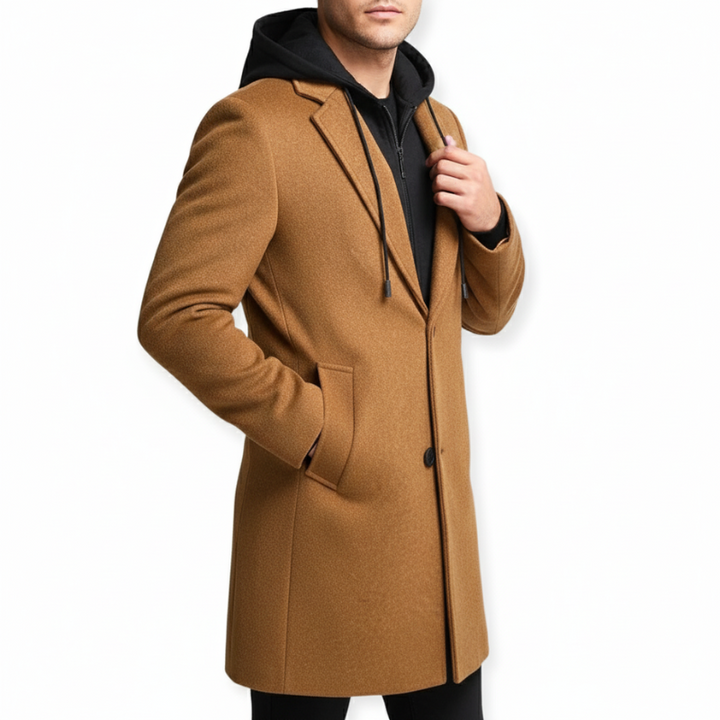 Men's Trench Coat – Double-Breasted Winter Coat with Detachable Hood
