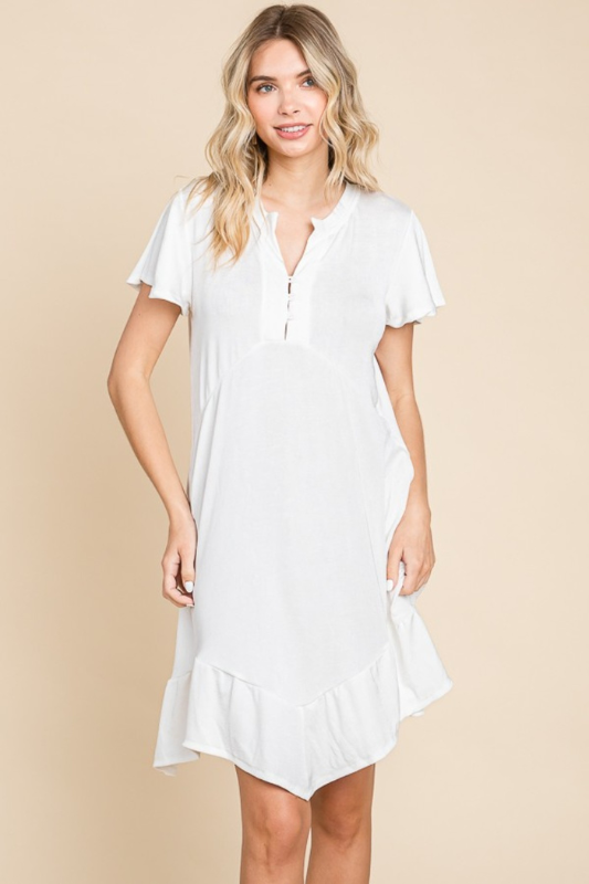 Mia | Women's Culture Code Full Size Short Sleeve Ruffled Asymmetric Hem Dress