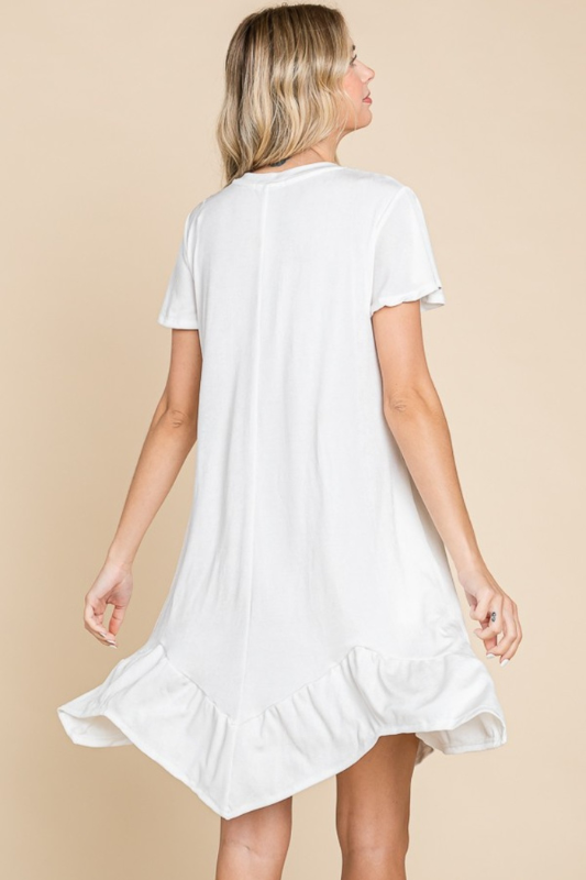 Mia | Women's Culture Code Full Size Short Sleeve Ruffled Asymmetric Hem Dress