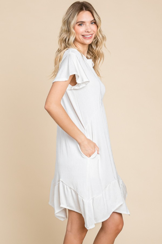 Mia | Women's Culture Code Full Size Short Sleeve Ruffled Asymmetric Hem Dress