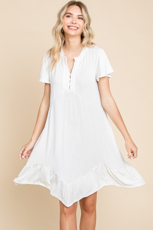 Mia | Women's Culture Code Full Size Short Sleeve Ruffled Asymmetric Hem Dress