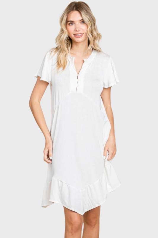 Mia | Women's Culture Code Full Size Short Sleeve Ruffled Asymmetric Hem Dress