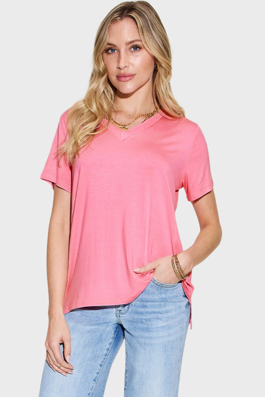 Mila | Women's Full Size V-Neck High-Low T-Shirt